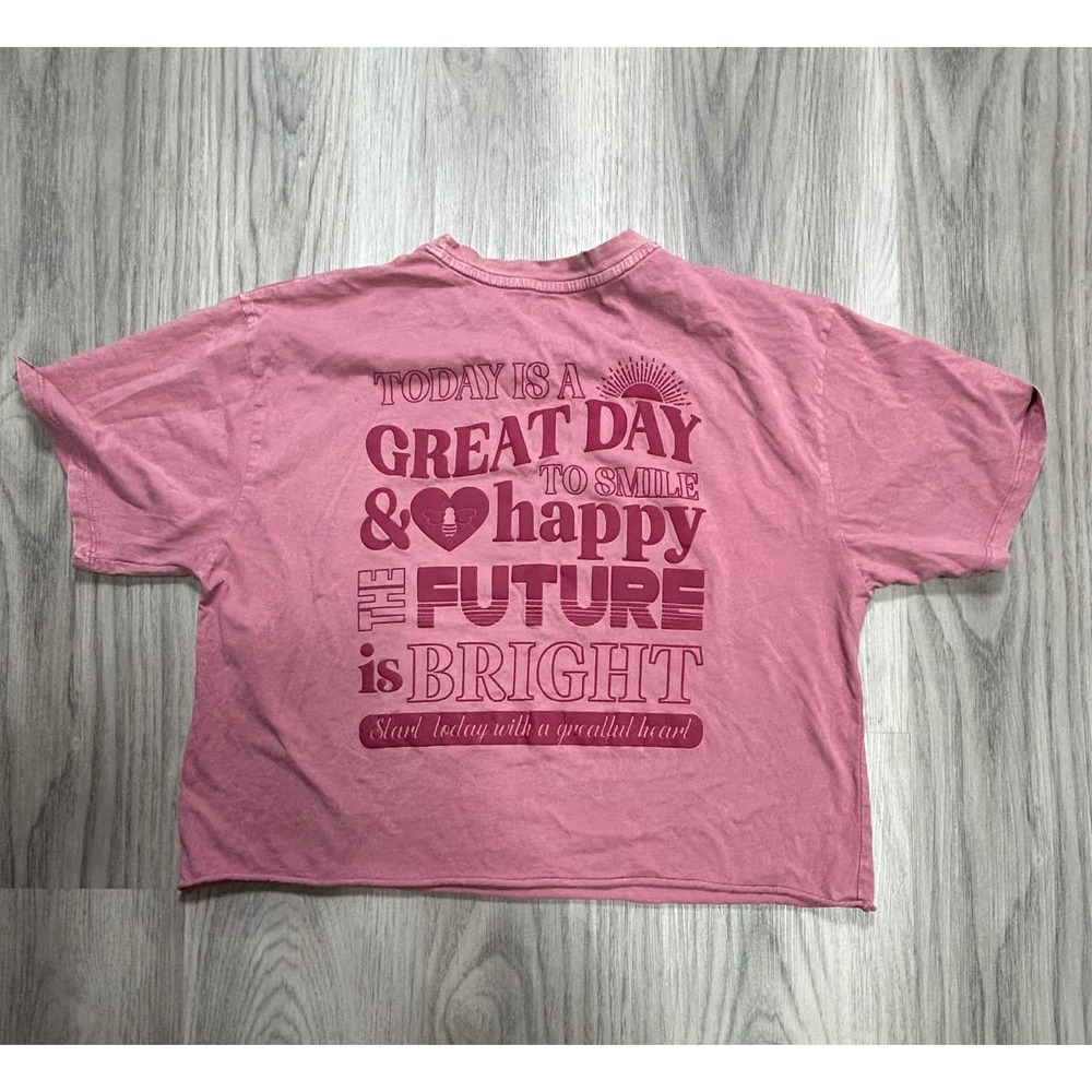 Organic Generation Pink Butterfly Graphic Crop Tee The Future is Bright Large
